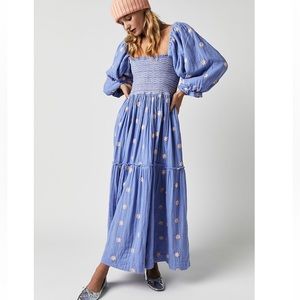 Free People Dahlia embroidered smocked maxi dress